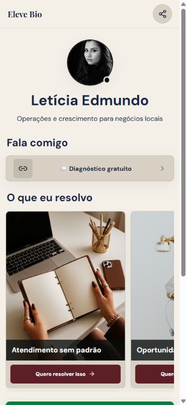 Captura da página real de Letícia Edmundo no Eleve Bio